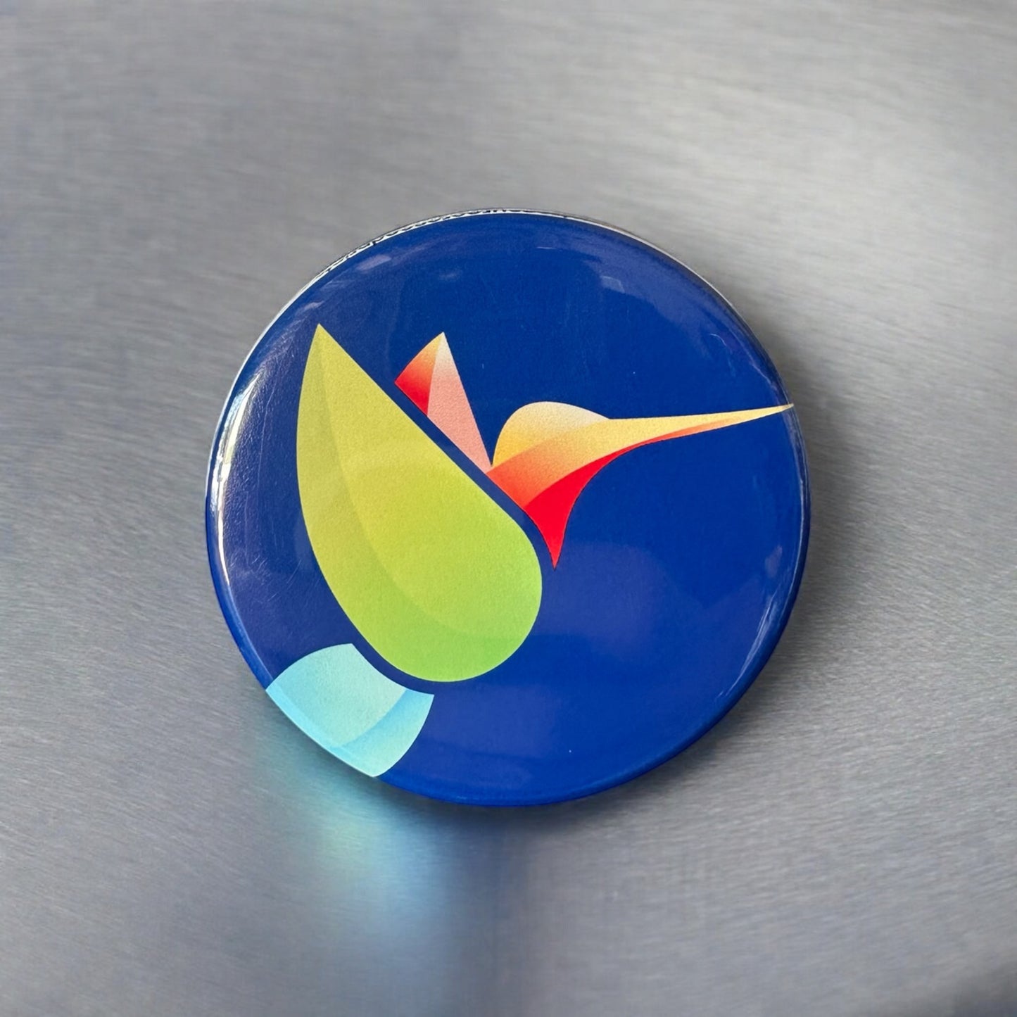 Personalized custom photo magnets displayed on a refrigerator door, featuring various family photos, travel snapshots, and pet pictures, each printed on round magnets with a glossy finish.